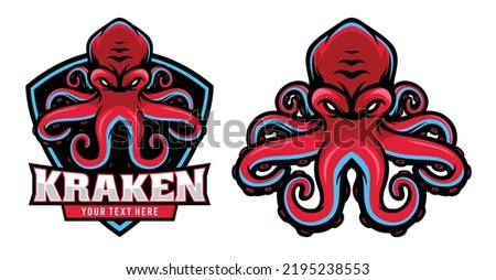 Angry Kraken octopus sport mascot with text vector