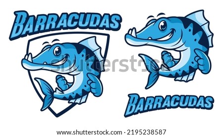 Barracuda cartoon mascot logo design with text vector