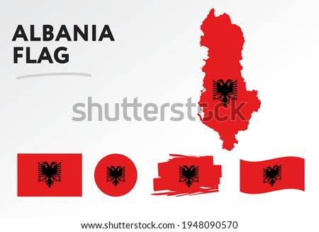 Albania map on Albania flag vector. Circle icon. Brush stroke. Template for independence day. A set of flags. 