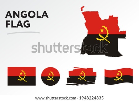 Angola map on Angola flag vector. Circle icon. Brush stroke. Template for independence day. A set of flags. 