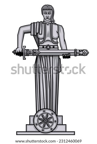 Motherland in Yerevan Armenia, Mother Armenia Statue, Yerevan, Vector image of the statue of Mother Armenia with a sword