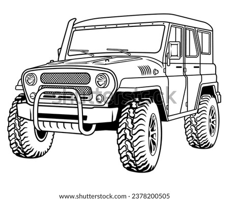 VECTOR CAR YAZ 4X4 FOR BAD ROADS DRAWN IN BLACK LINES