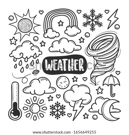 Weather Icons Hand Drawn Doodle Coloring Vector