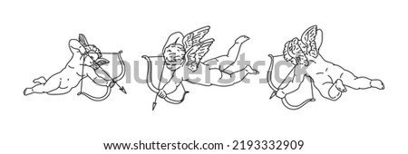 cherub outlines and line art for valentines day with cupid vector. Vector on isolated white background. For printing on cards, invitations, tattoo, clothing design, etc