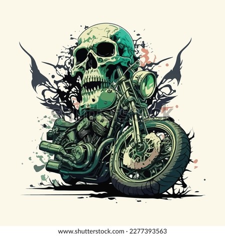 Vector vintage skull biker riding motorcycle illustration