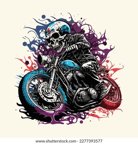 Vector vintage skull biker riding motorcycle illustration