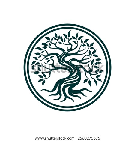 gnarled tree in circle emblem