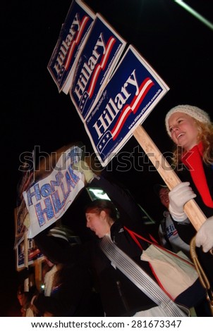 Hillary Clinton supporters rally in Manchester, New Hampshire, on the eve of the New Hampshire primary, January 7, 2008.