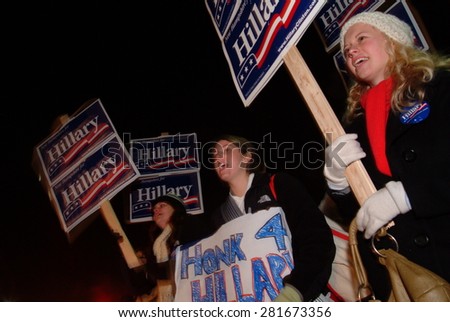 Hillary Clinton supporters rally in Manchester, New Hampshire, on the eve of the New Hampshire primary, January 7, 2008.