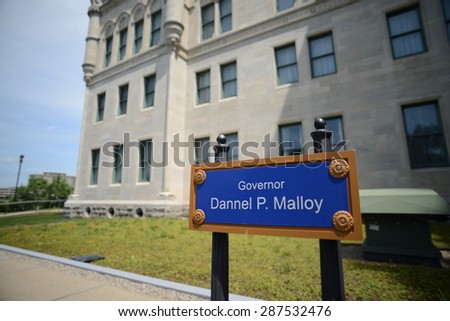 Connecticut Governor Dannel Malloy\'s reserved parking space at the Connecticut State House in Hartford, taken on June 14, 2015.