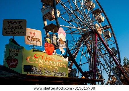 Fair food and a Ferris wheel at the Sandwich Fair in Sandwich, New Hampshire, October 14, 2014.