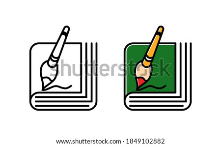 drawing book logo design template. Combination of sketch book and brush for painting. black outline and colorful solid icon variant.  