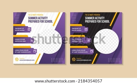 Set of Editable square banner template. purple and yellow background color with stripe line shape. Suitable for social media post, instagram, facebook and web internet ads. Vector illustration