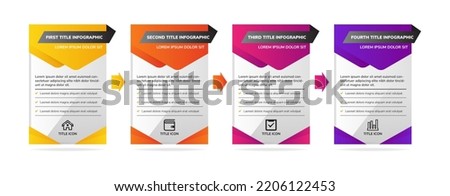 Infographics design template with business icons, process diagram. four step infographic use vertical rectangle layout background. triangle and hexagon element design use soft and dark pastel colors
