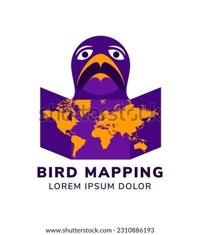 bird map logo design template isolated on vertical layout background. migration bird concept. combination purple and orange.