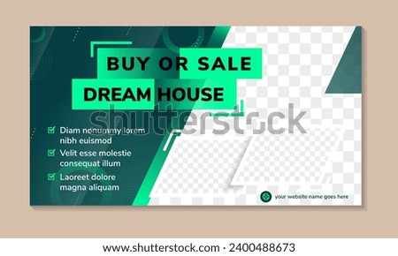 Modern dream house for buy or sale social media cover banner template and Horizontal layout web banner design. multicolor green gradient with space for photo collage. circle line pattern.