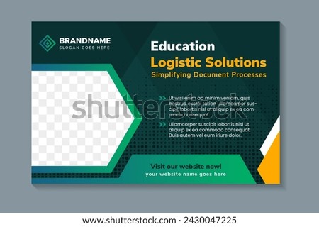 Template of web page banner design for education logistic solutions. Green background with dot circle halftone pattern. horizontal layout market globalization. Cooperation of business partners. 