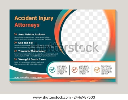 acciendent injury attorneys horizontal banners vector illustration with space for photo. horizontal layout with combination blue, red, and orange gradient colors for background and element.