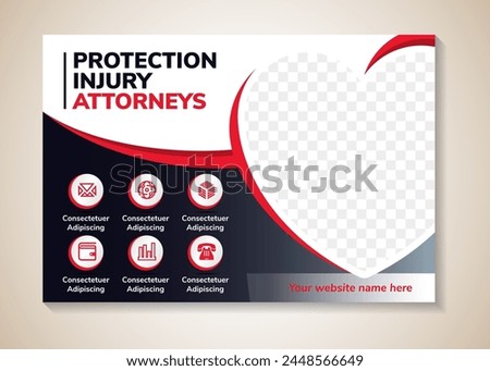 protection injury attorneys horizontal banners vector illustration with space for photo collage. horizontal layout with combination black and red gradient colors for background and element. 