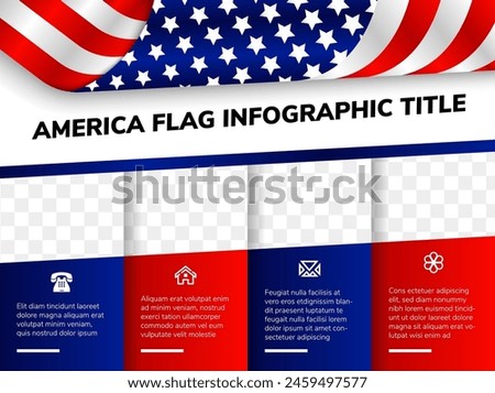 American flag header design template, Balloons, Statue of Liberty and Declaration independence. Business infographic template. Vector illustration usa concept with space for photo collage and text.