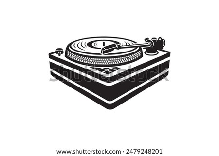 illustration in retro style with DJ console. hand drawn turntable on black and white colors