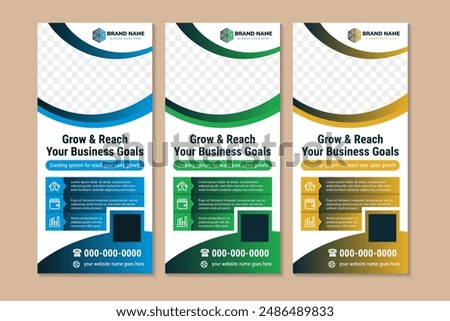 grow and reach your Business goals Roll up banner vertical template design, for brochure, flyer, infographics. modern x-banner and flag banner advertising with photo space. vector illustration