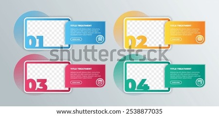 Vector simple multipurpose infographic template with rectangle photo placeholders, icons and text. Business company overview profile with photos and gradient  background. abstract infographic design