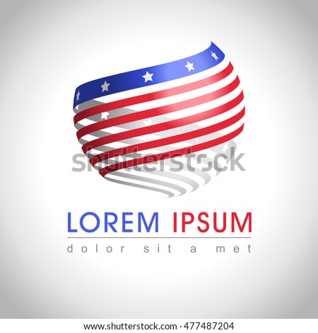 Abstract round shape American flag logo sample. US national symbol icon, vector illustration