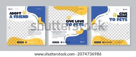 Set of three fluid background of pet care promotion banner social media pack template premium vector