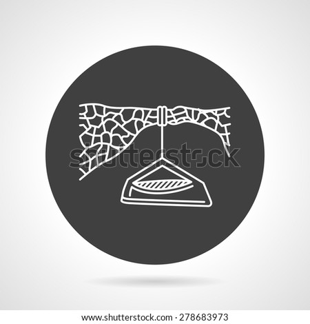 Flat black round vector icon with white line hanging tent for extreme sport on gray background