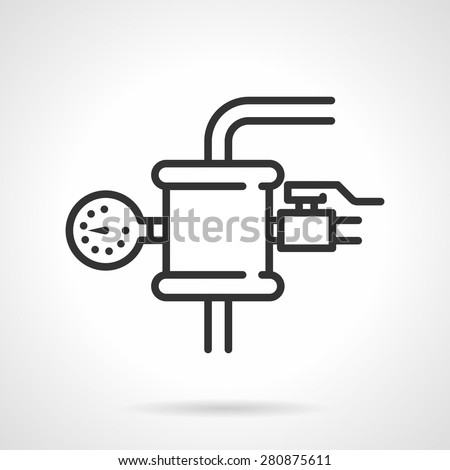 Pipeline node for water or gas pressure testing. Flat black line vector icon on white  background.