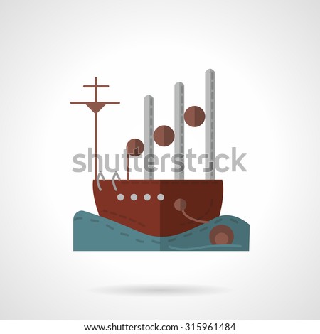 Sea military vessel. Flat design vector icon. Naval industry symbol. Elements of web design for business and website.