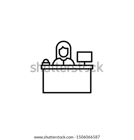 Reception line icon, outline vector sign. Woman Office Worker Icon Person on Help Desk Service and Working in Glyph Pictogram illustration