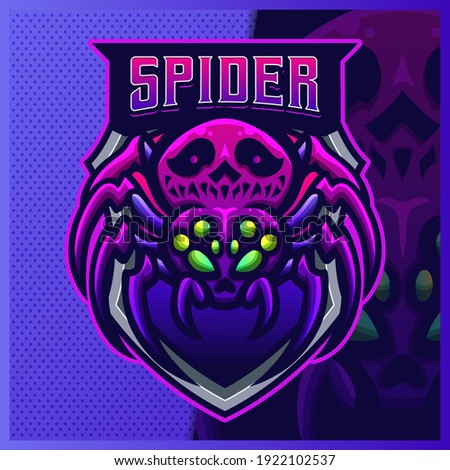 Black Widow Spider Skull mascot esport logo design illustrations vector template, tarantula logo for team game streamer youtuber banner twitch discord