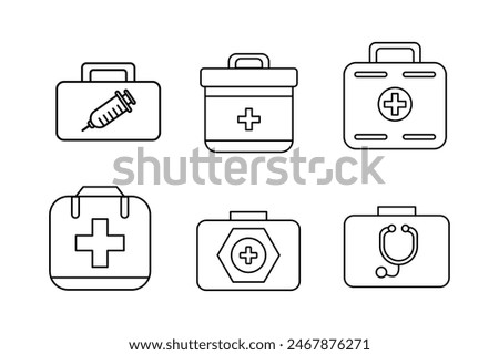 Emergency Medical Kits and Equipment Icon Set for Healthcare