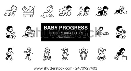 Similar – Image, Stock Photo Cute baby infant crawling away from their parents, that are sitting in the background. Baby looks at camera.