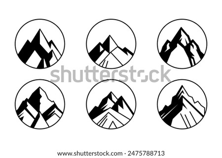 mountain set vector shapes and elements silhouette icon of mountain peaks and hiking 