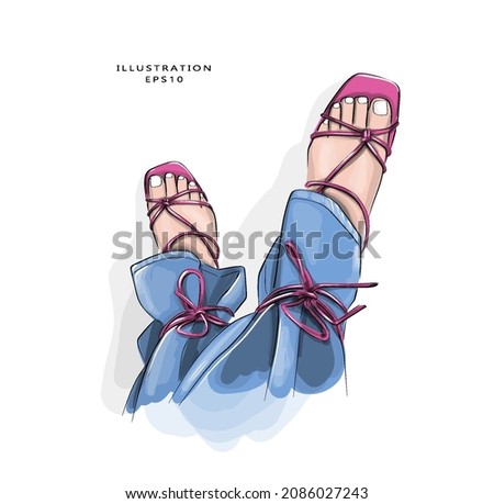 Closeup  of woman feet wearing sandals