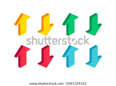 Isometric Color Arrow Set. 3d icon collection isolated on white background. Vector illustration for app, web, design, advert