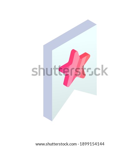 Isometric bookmark icon. Favorite 3d symbol with star isolated on white background. Trendy symbol for Web, Mobile, apps. Vector illustration