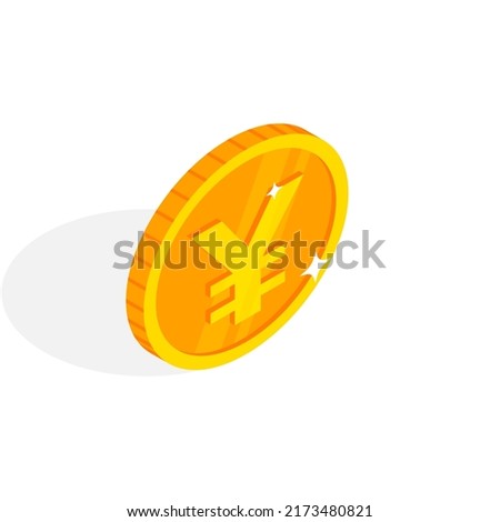 Isometric gold coin icon with Yen sign. 3d Yen Cash, currency of Japan, Game coin, banking or casino money symbol for web, apps, design. Japanese currency exchange icon vector illustration
