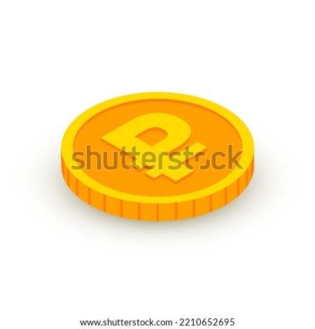 Vector Isometric gold coin icon with rouble sign. Russian ruble coin. 3d Cash, Russian currency, banking, gold money symbol for web, apps, design.