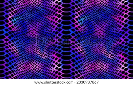 Trendy dark rainbow snake skin pattern vector horizontal background. Neon wild animal reptile skin, shiny purple holographic gradient repeat texture for fashion print design, wallpaper.