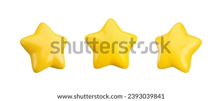 Vector 3d gold star icons set on white background. Cute realistic cartoon 3d render, glossy yellow star front and side projection, for customer rating concept, decoration, web, game design, app, ad.