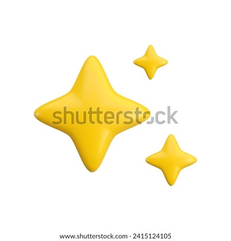 Vector 3d gold sparkle star set on white background. Cute realistic cartoon 3d render, glossy yellow four pointed shining stars concept for magic sparkling decoration, web, game, app, flash symbol.