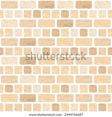 Realistic Vector brick wall seamless pattern. Flat yellow wall texture. Simple grunge English brick bond, textured light brown brick background for print, paper, design, decor, stone background