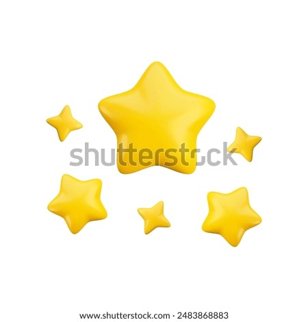 Vector 3d gold sparkling star composition isolated on white background. Cute realistic cartoon 3d starry concept, yellow shiny stars render for magic decoration, web, game, app, design, nursery.