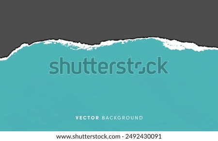 Textured torn paper vector background. Horizontal blue ripped sheet of paper with shadow for banner, decoration, design template.