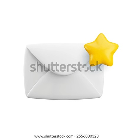 Vector cartoon 3d favorite email icon. Realistic 3d render closed envelope with star, important letter sign, new message bookmark symbol, high priority mail. Design element for web, social media, app