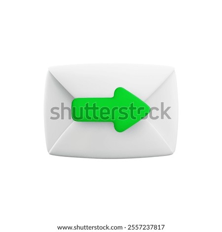 Vector cartoon 3d envelope with right green arrow. Realistic 3d render electronic letter reply icon, email send, message sync sign, Forward mail symbol for social media, mail app.